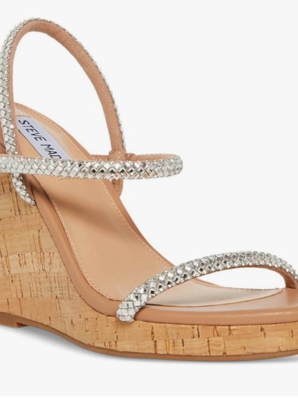 Steve Madden Silver Embellished Cork Wedge Sandals